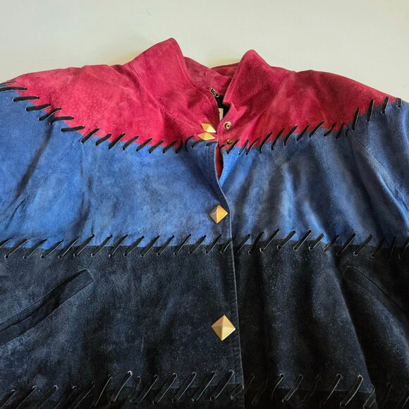 Vintage Dino'z black, red and blue color block suede bomber style jacket . - Picture 9 of 9